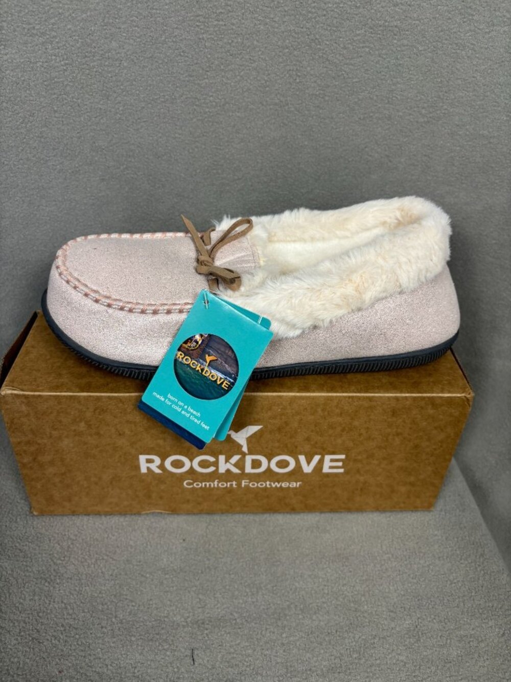 Rockdove Women's Pink Memory Foam Moccasin Slippers W/ Faux Fur Lining 11 NWB